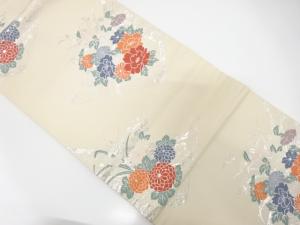 御簾に牡丹・菊模様織り出し　名古屋帯